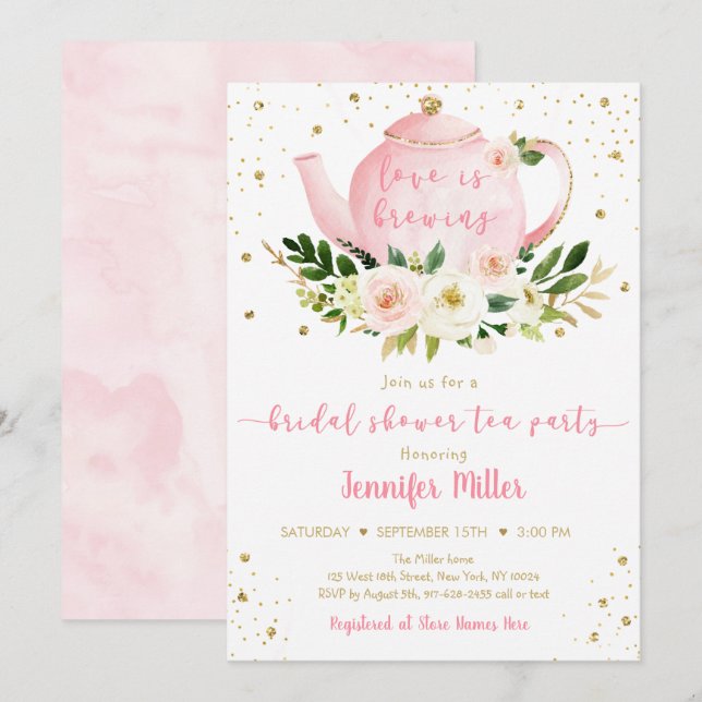 Invitación El amor es producir Fiesta de té de oro rosado  du (Anverso / Reverso)
