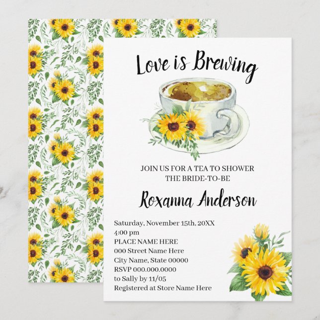 Invitación El amor es producir girasoles Tea Bridal Shower (Anverso / Reverso)