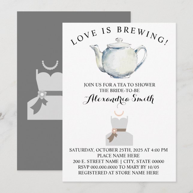 Invitación El amor es producir té en la ducha de novias (Anverso / Reverso)