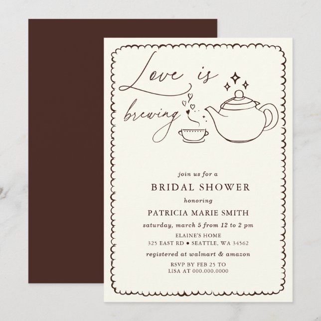 Invitación El amor es producir té en la ducha de novias (Anverso / Reverso)