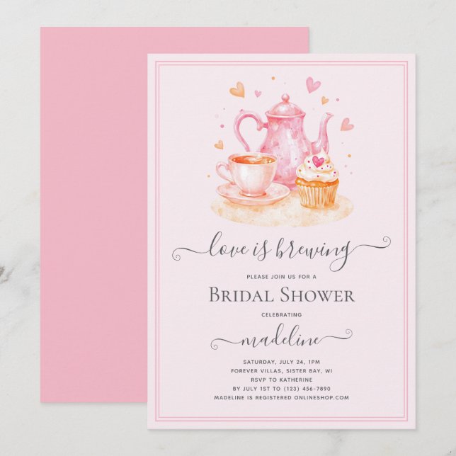 Invitación El amor es producir té en la ducha de novias (Anverso / Reverso)