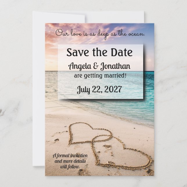 Invitación El amor es profundo mientras el océano salva al Bo (Anverso)