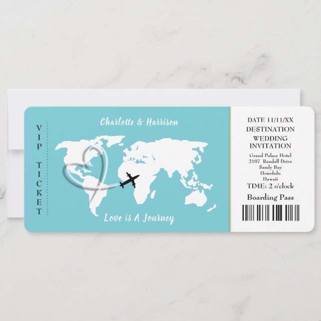 Invitación El amor es un viaje de Boda del Mapa Mundial (Anverso)