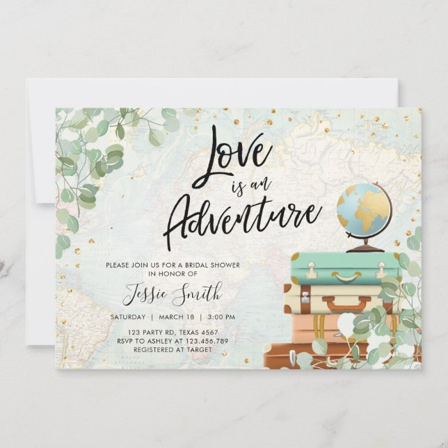 Invitación El amor es una aventura Eucalyptus Bridal Shower (Anverso)