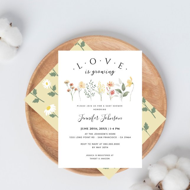 Invitación El amor está creciendo elegante Baby Shower floral (Subido por el creador)