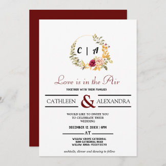 Invitación El amor ESTÁ EN AIRE Romántico Script con elegante
