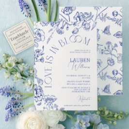 Invitación El Amor Está En Bloom Azul Floral Guión Británico