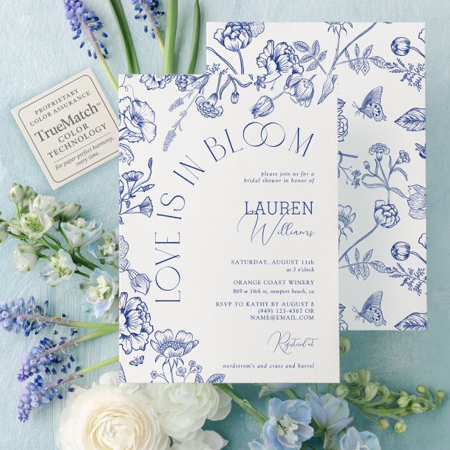 Invitación El Amor Está En Bloom Azul Floral Guión Británico (Subido por el creador)
