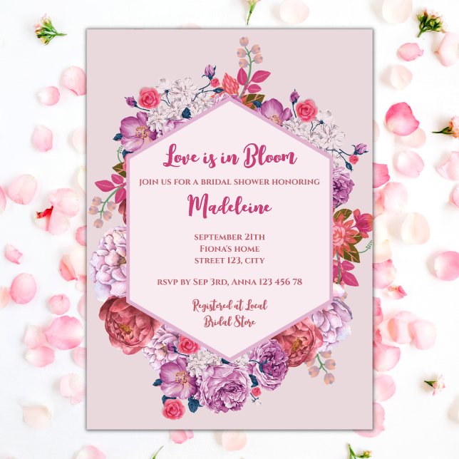 Invitación El Amor Está En Bloom Bridal Shower Floral Rosa (love is bloom bridal shower invitation pink floral invitations)