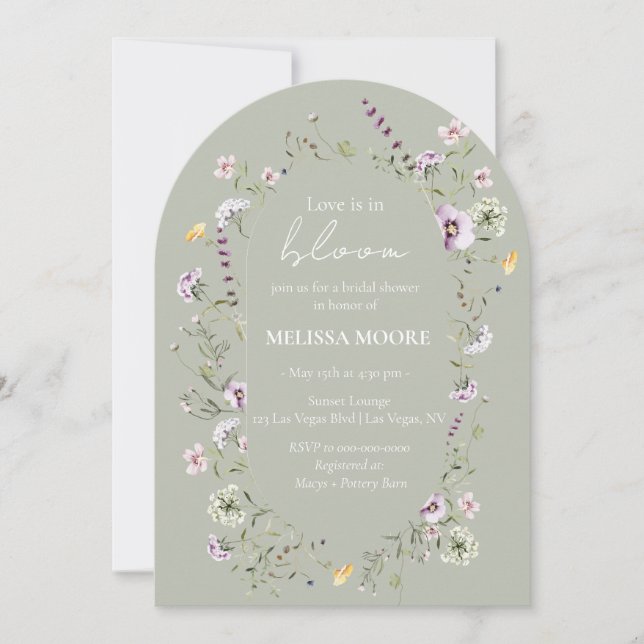 Invitación El Amor Está En Bloom Bridal Shower Sage Green Arc (Anverso)