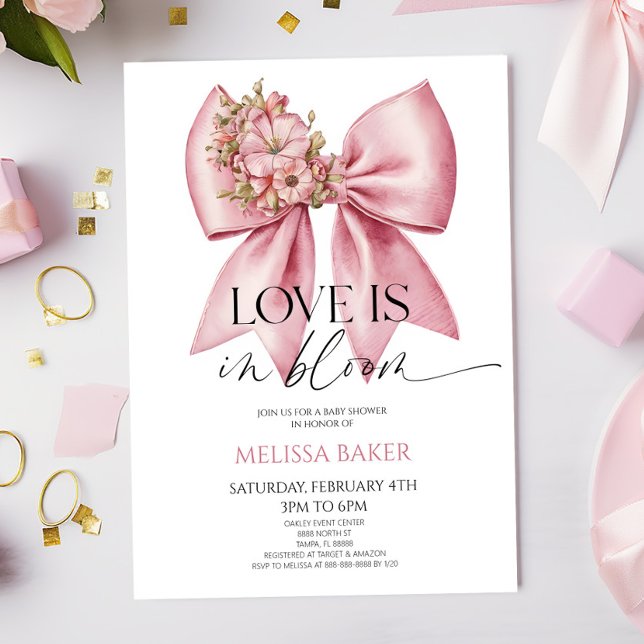 Invitación El Amor Está En Bloom Floral Rosa Bow Bridal Showe (Subido por el creador)