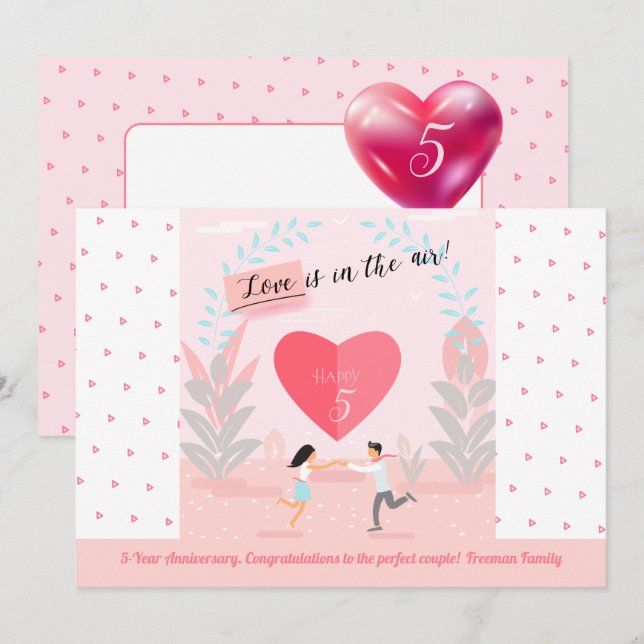 Invitación "¡El amor está en el aire!" Aniversario de la pare (Anverso / Reverso)
