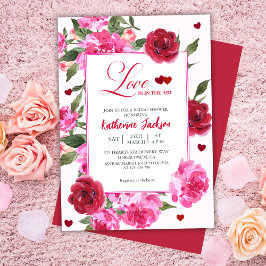 Invitación El amor está en el aire ducha de novia roja y rosa