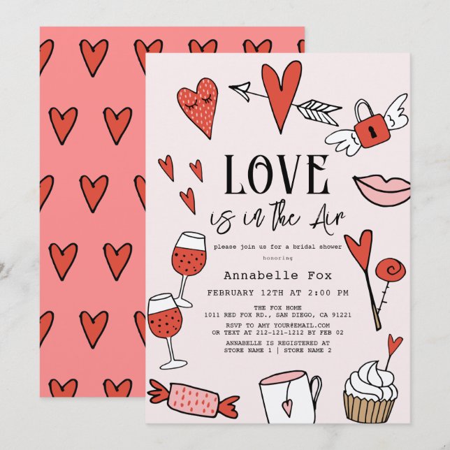 Invitación El amor está en el aire Valentine Bridal Shower (Anverso / Reverso)
