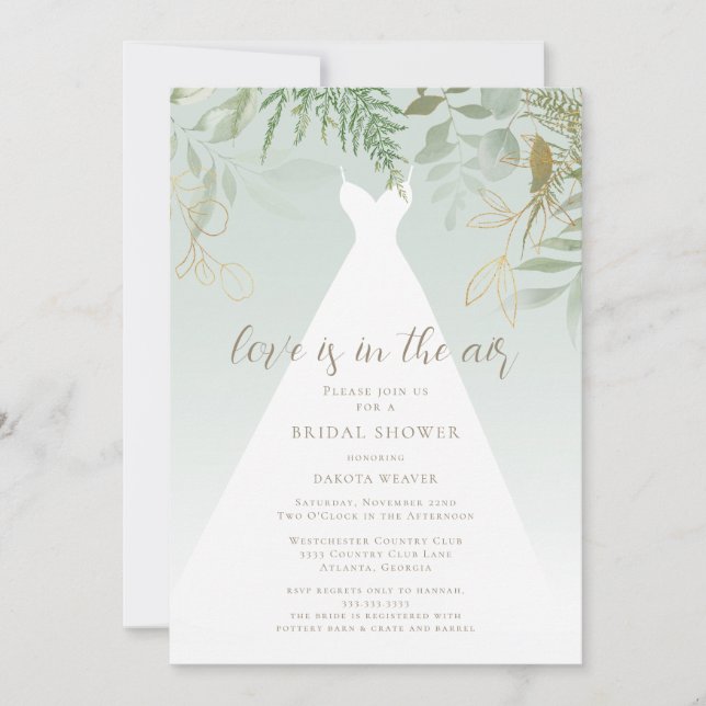 Invitación El Amor Está En El Aire Verde Ducha De Novias (Anverso)