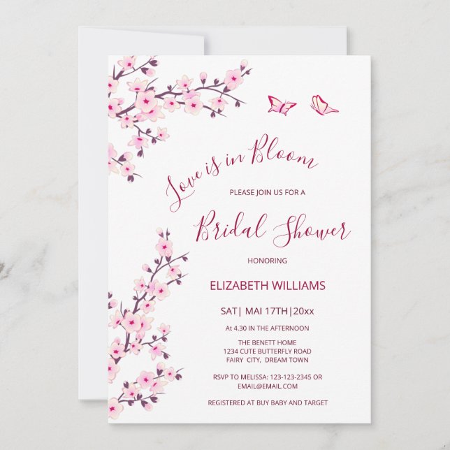 Invitación El Amor Está en Flor | Boda de Cerezo (Anverso)
