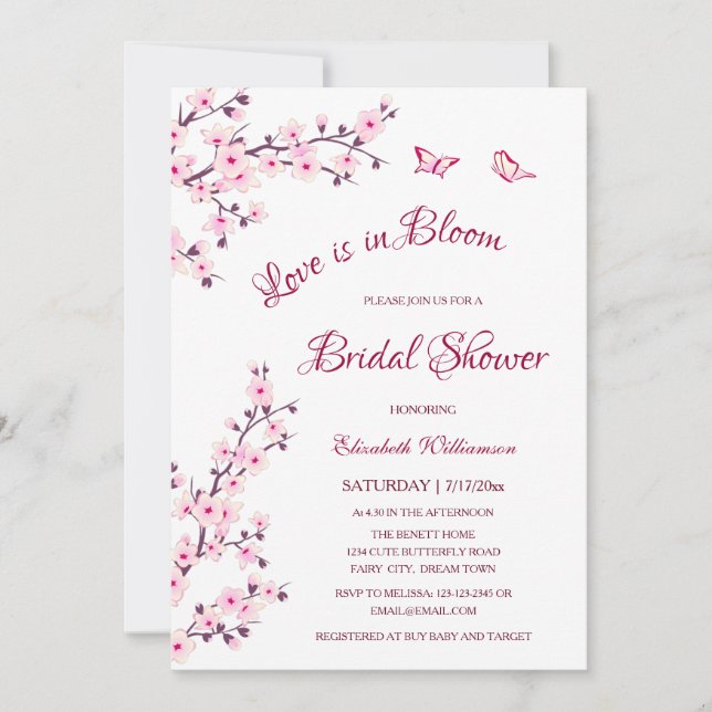 Invitación El amor está en flor | Cherry Blossom Bridal Showe (Anverso)
