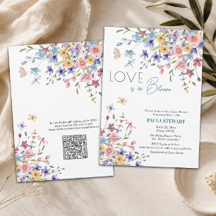 Invitación El amor está en flor Código QR Azul Baby Shower