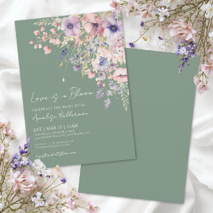 Invitación El amor está en flor Ducha de novia floral en verd