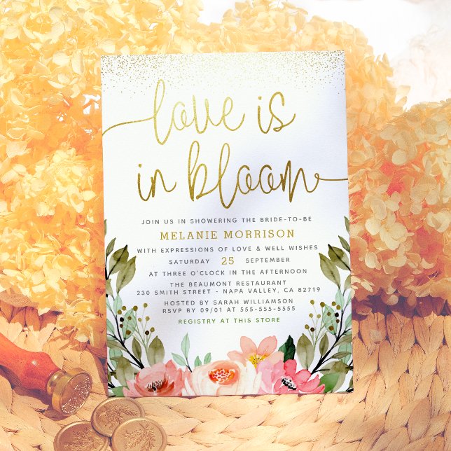Invitación El amor está en flor | Ducha de novia floral Gold  (Subido por el creador)