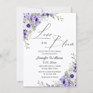 Invitación el amor está en flor, lluvia de flores moradas par