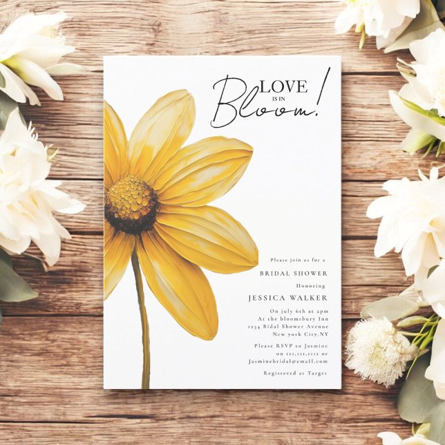 Invitación El amor está en flor mínima ducha de novia floral (love is in bloom wedding bridal shower invitation,l design rustic minimal  style )