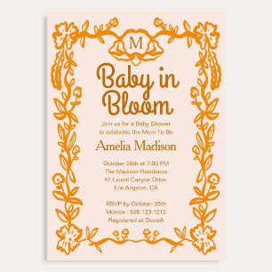 Invitación El amor está en flor Retro Script Floral Baby Show