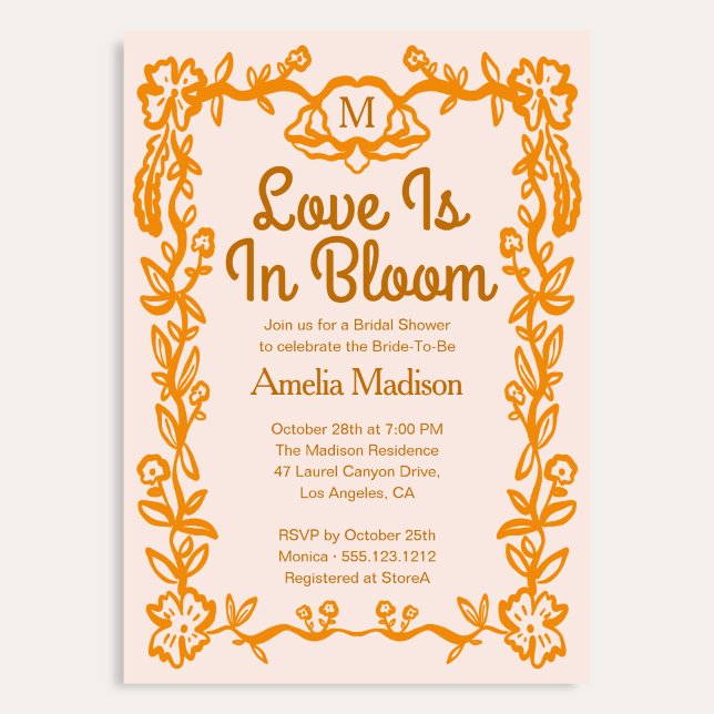 Invitación El amor está en flor Retro Script Floral Despedida (Subido por el creador)
