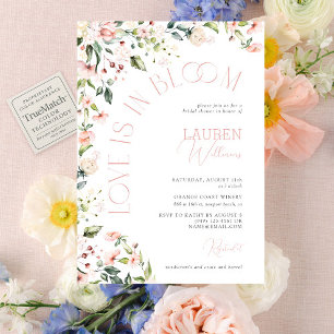 Invitación El Amor Está En Flores Rosadas En Bloom Ducha Brid