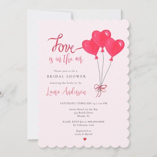 Invitación El amor está en la ducha Air Pink & Red Bridal (Anverso)