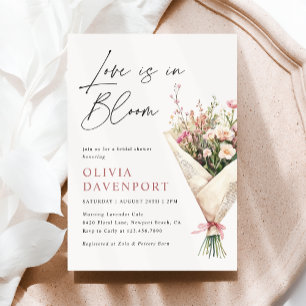 Invitación El amor está en la ducha de novias con flores de f