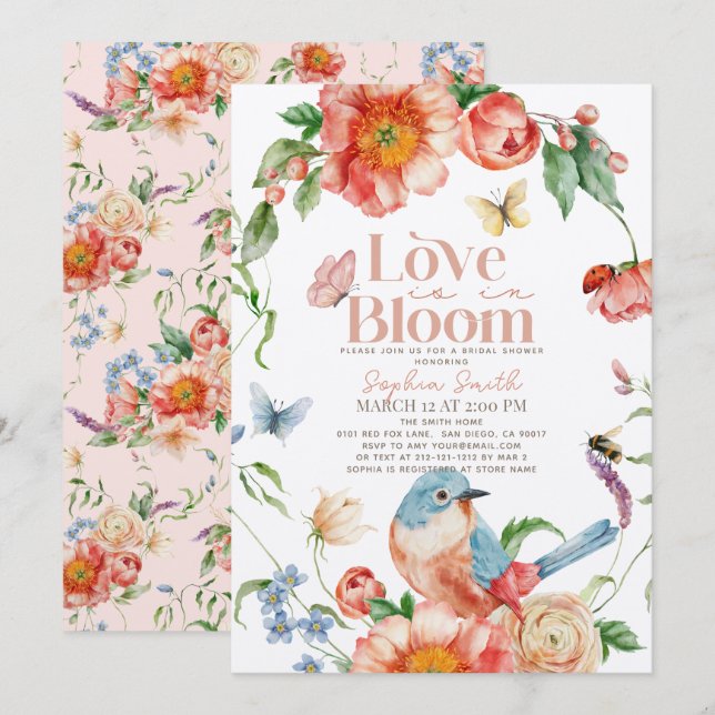 Invitación El amor está en la ducha de novias con flores silv (Anverso / Reverso)