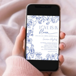 Invitación El amor está en la ducha de novias floral azul ven