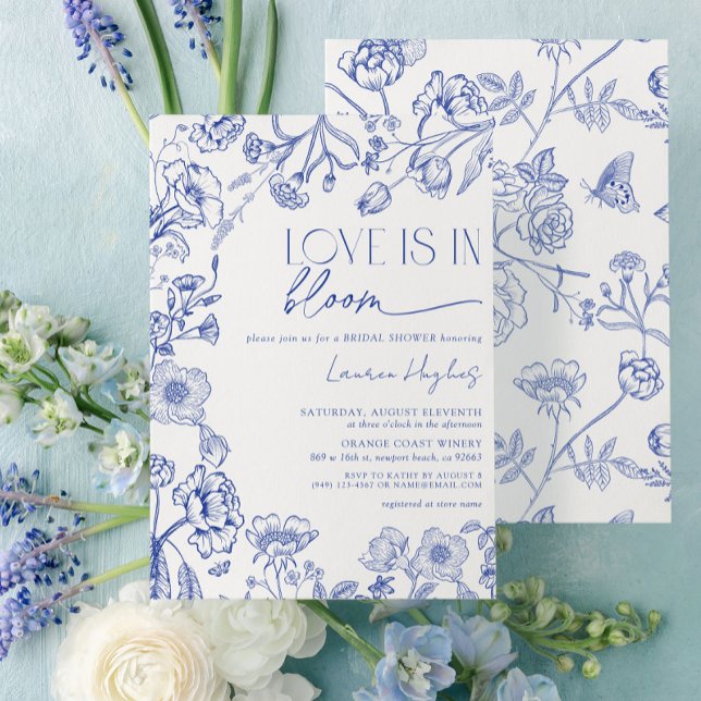 Invitación El amor está en la ducha de novias floral azul ven (Subido por el creador)