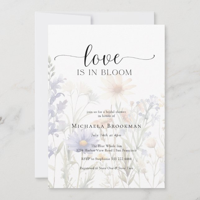 Invitación El amor está en la flor silvestre de florecimiento (Anverso)
