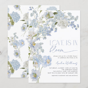 Invitación El amor está en la floral color azul turbio de la
