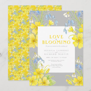 Invitación El amor está floreciendo boda gris florido amarill