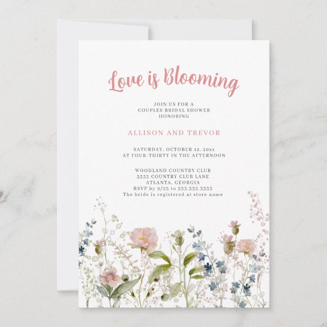 Invitación El amor está floreciendo Parejas florales duchas d (Anverso)