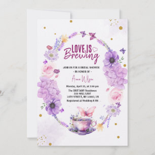 Invitación el amor está hirviendo regaderazo de lavanda lila