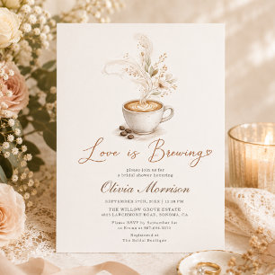 Invitación El amor está preparando café Boho Despedida de sol