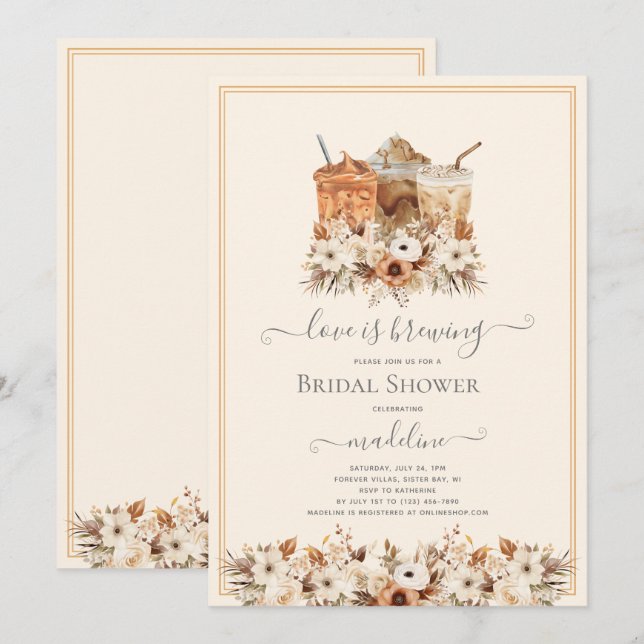 Invitación El amor está preparando café con hielo floral, duc (Anverso / Reverso)