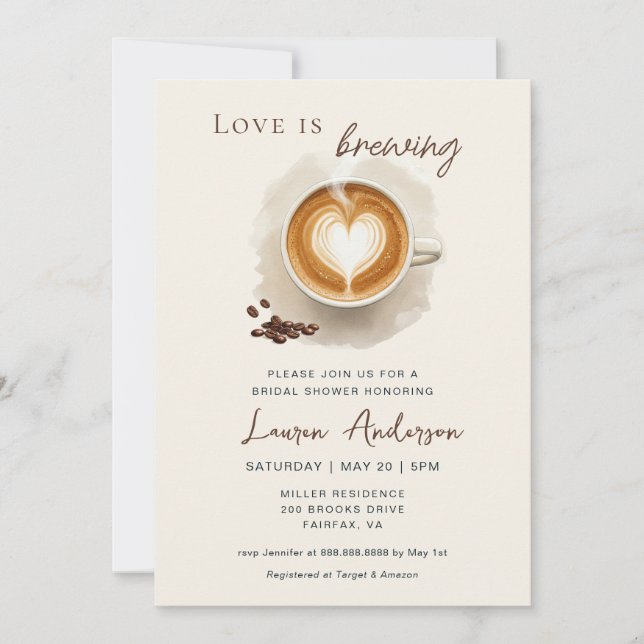 Invitación El amor está preparando café Ducha de novia (Anverso)