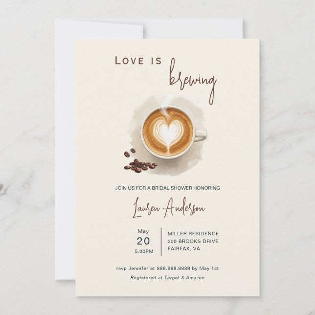 Invitación El amor está preparando café, ducha de novia en (Anverso)