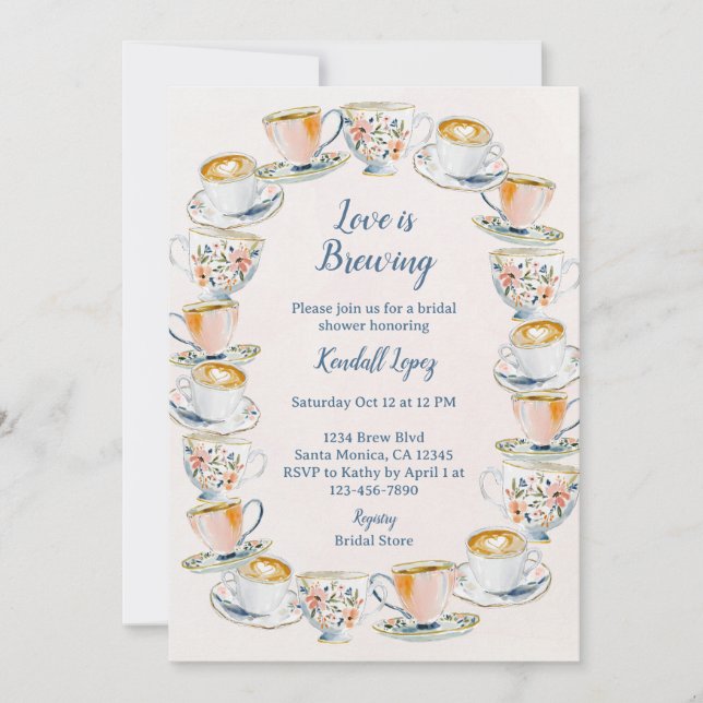 Invitación El amor está preparando café y ducha de novia de t (Anverso)