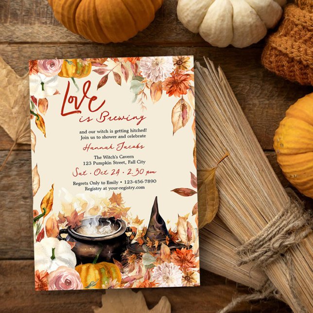 Invitación El amor está preparando ducha de novias de bruja C (Love is Brewing Fall Witching Season Bridal Shower Invitation by Darling & May)