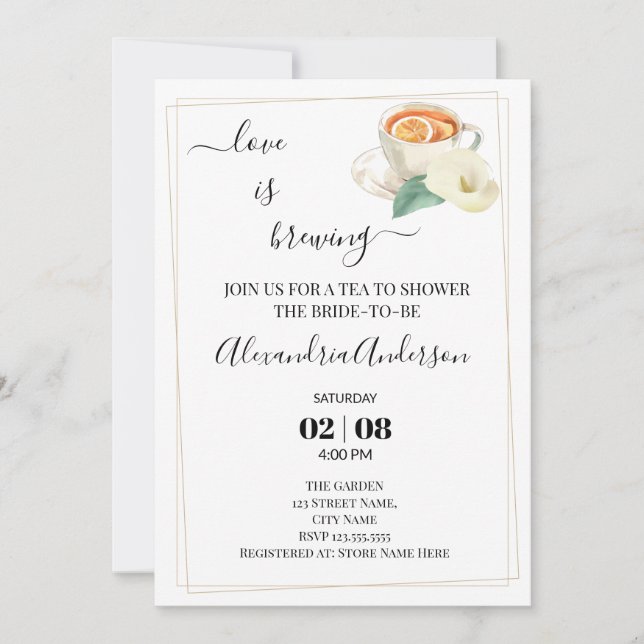 Invitación El Amor Está Preparando Ducha De Novias Verdor Cal (Anverso)