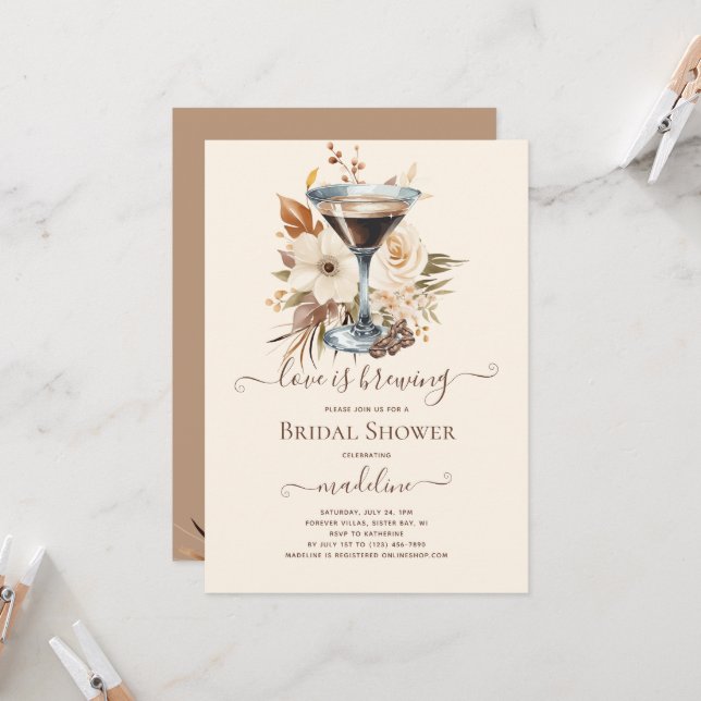 Invitación El amor está preparando la ducha de novia Espresso (Anverso/Reverso In Situ)