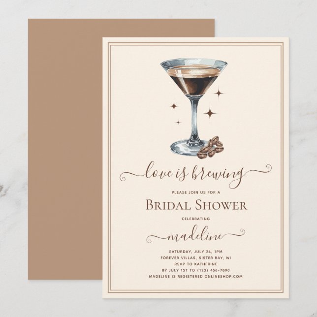 Invitación El amor está preparando la ducha de novia Espresso (Anverso / Reverso)