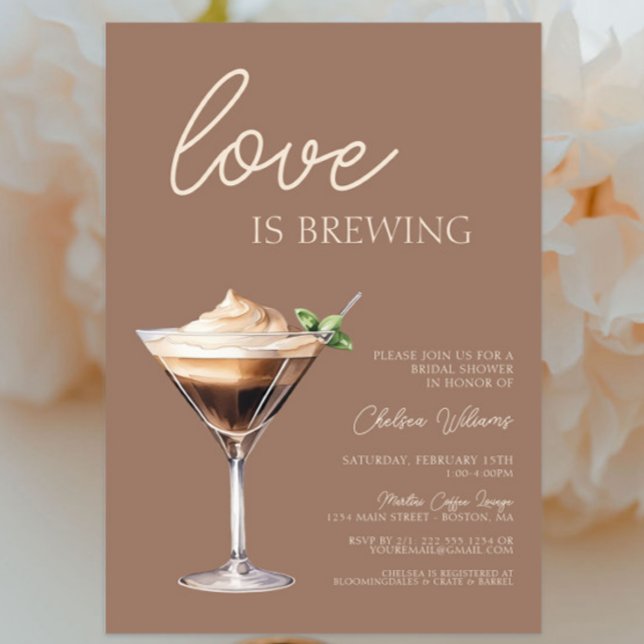 Invitación El amor está preparando la ducha de novia Espresso (Love is brewing Espresso Martini Bridal Shower Invitation, Bridal Brunch, Brown, Modern Chic Trendy)