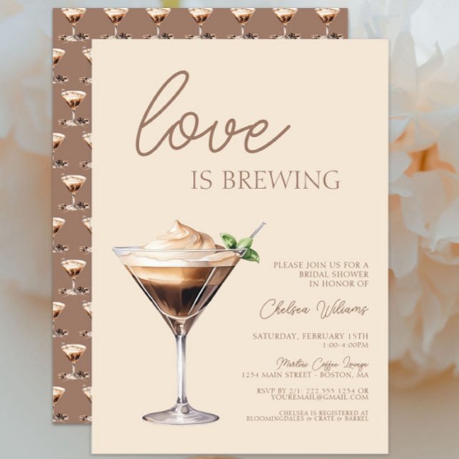 Invitación El amor está preparando la ducha de novia Espresso (Love is brewing Espresso Martini Bridal Shower Invitation, Bridal Brunch, Brown, Modern Chic Trendy)